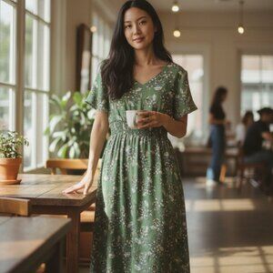 Gardenwed Women's Floral Dress M Green 100% Polyester